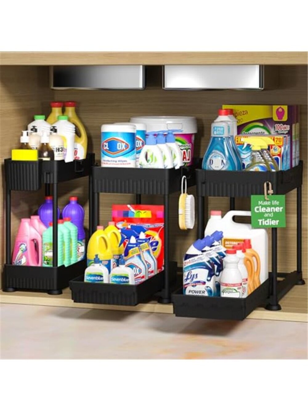 3-Pack 2-Tier Under Sink Organizers with Sliding Drawers